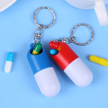1 бр Различни цветове Преносима пътна кутия във формата на капсули, калъф за лекарства, контейнер за лекарства, ключодържател