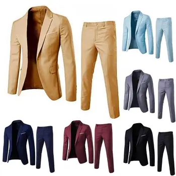 1 комплект, популярен костюм, сако, панталони, мъжко сако, панталони със защита от деформации, отложной яка, джобове на една пуговице, подходящи за ежедневието