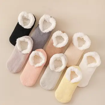 1 чифт чорапи за обувки, обикновена чорапи с дебелото една плюшена подплата, нескользящие, топли, меки топли зимни дамски домашни чехли за момичета