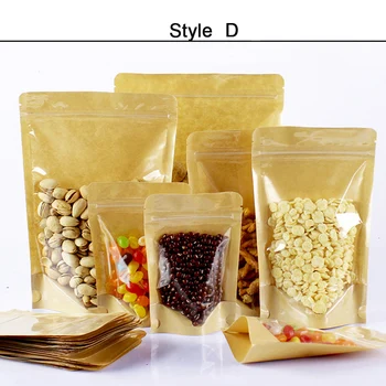 100шт ClearResealable Zip-Lock Състояние Торбички За Опаковане От Крафт-Хартия С Термосвариваемым Doypack За Съхранение на Хранителни Продукти, Бонбони, Закуски