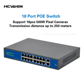 16-Портов Мрежови Комутатор Ethernet POE + 2-Port Gigabit Бързо Преминете на Възходящата Връзка с Метален Корпус За Камера Видеонаблюдение IP Мониторинг Мощност от 250 М