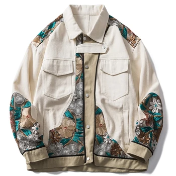 2023 Новата пролетно-есенна памучен яке, за мъже свободна яке с бродерия, Дамско яке в стил пънк, хип-хоп, Младежта градинска дрехи, палто за хай стрийт