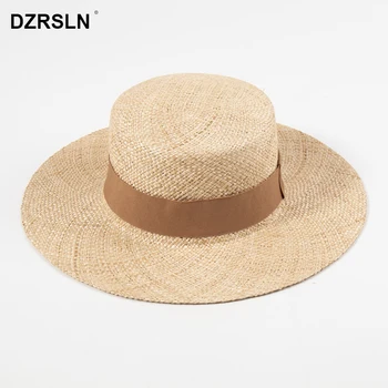 2024 Елегантни дизайнерски летни дамски шапки от лико, плоски плажни шапки, плажни сламени шапки, за рокли