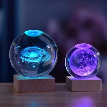 3D Кристална топка, лека нощ, Цветна лампа, Кристал планетата, Слънчевата система, Галактиката, Подарък за Рожден Ден, Стъклена сфера, украса за дома