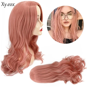 65 см Женски синтетична коса за cosplay, дълга Къдрава розова перука + мрежа за коса