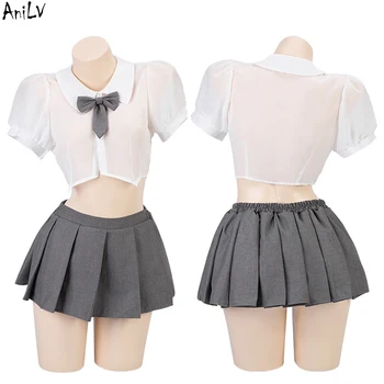AniLV аниме Училищна униформа за момичета, костюми за жени, сладък пъстро облекло мома, плиссированная пола за cosplay