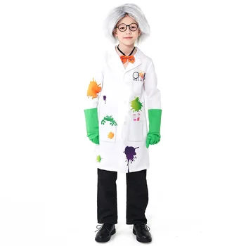 Cosplay на Хелоуин костюм на лудия учен, детска форма на лудия учен