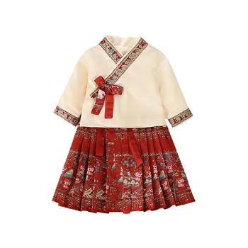 Hanfu 2023 Зимата Нова рокля за момичета, милото бархатное рокля, пола с конете муцуна