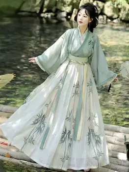Hanfu Рокля женски древното китайско Hanfu женски костюм за cosplay на Хелоуин Лятна рокля Hanfu Зелени 3 бр. Комплекти за жени