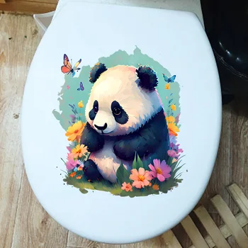 M492 Сладък карикатура Панда И Цвете, Пеперуда Тоалетна Баня Капак на Тоалетната чиния Стикер На Стената S, Wc За Декорация на Дома