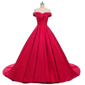 Vestido De Noiva Елегантна сватбена рокля без ръкави във формата на сърца 2024, червено, с открити рамене, сатен сватбени рокли Robe Mariage