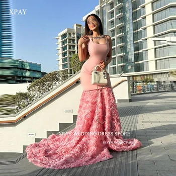 XPAY Елегантни Розови Вечерни Рокли на Русалка От Саудитска Арабия За Жени 3D Цветя и Дълги Рокли За Абитуриентски бал, Сватба Рокля За Партита Прекрасна Vestidos