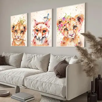 Акварел плакат с животните на Сафари, аниме плакати, лепкава плакат HD качество, стенни художествена живопис, Интериор на кабинет