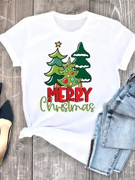 Акварельное дърво, Прекрасна жена честита Нова година, Дамски дрехи, Коледна дама, ежедневни модерна риза, тениска с графичен дизайн