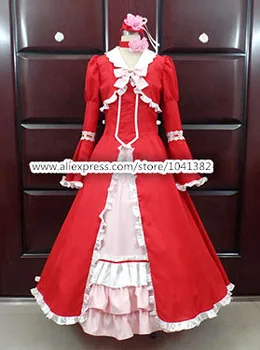 Безплатна доставка Черен Иконом Курошицудзи Елизабет Лиз Червено дълга рокля Лолита 