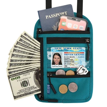 Блокиране на RFID чантата си на врата си портфейл за монети, калъф за паспорт, женски мъжки документ, пари в брой, титулярът на кредитната карта, чанта за пари, аксесоари за пътуване