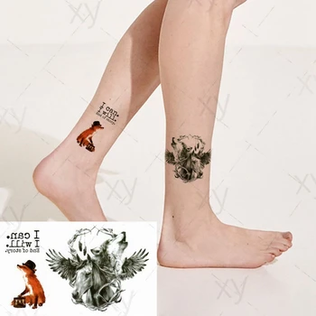 Водоустойчив Временна татуировка Стикер Лисица Кон Вълк Писмо Татуировка Етикети Флаш Татуировка Фалшиви татуировки за мъже, Жени 10,5 *6 cm.