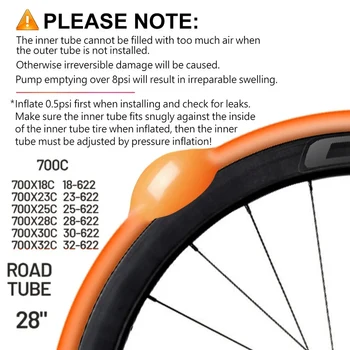 Вътрешна тръба на велосипеда гума с Френски вентил Висока еластичност на МТВ велосипед Преносим Компактен TPU за велосипед 700x18C/23 ° /25C