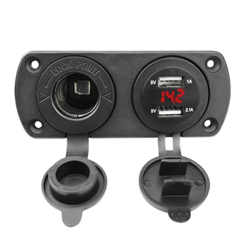 Двойна USB-изход 12-24 В, вольтовая контакт с led дисплей напрежение, изход гнездото на запалката превключвател панел, адаптер за автомобили, лодки