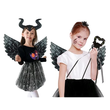 Детски представяне, костюм на дявола за Хелоуин, демони, ангелско крило, дяволски рога, превръзка на главата