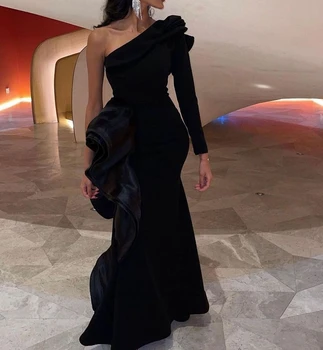 Друг бряг, Черна рокля с Едно рамо За бала, Русалка, Секси Вечерна рокля за щиколотку, 2023, Саудитски Арабски халати de soirée