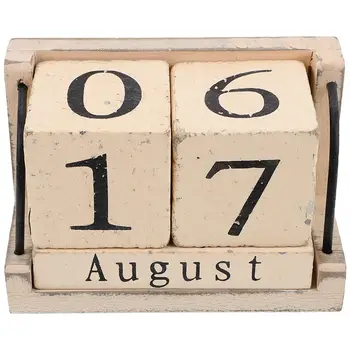 Дървен календар за многократна употреба настолен календар с ефект выжженного календарна блок за офиса и дома бежов цвят