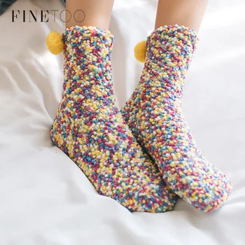 Зимни Чорапи FINETOO, дамски чорапи от коралов руно, Сладки чорапи в многоцветен грах, Меки чорапи за момичета, Удобни чорапи 9 цвята
