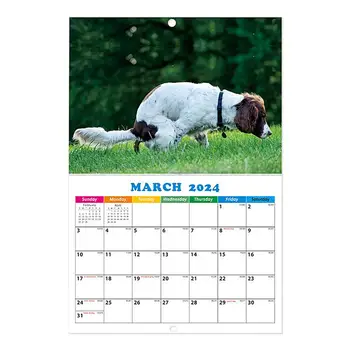 Календар на 2024 година, стенен календар с какающей куче, забавен Месечен стенен календар в 2024 година, 11X11 инча, открит Семеен планер от дебела и твърда хартия &