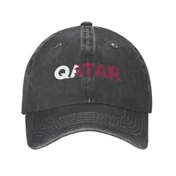Класически памучен бейзболна шапка с надпис Qatar Text Art за жени и мъже, регулируема Спортна шапка за татко