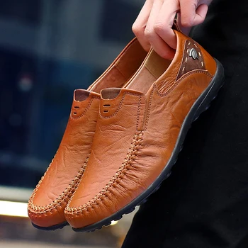 Кожени Мъжки обувки модерен натурална висококачествена Луксозна Марка Удобни Мъжки Ежедневни обувки за шофиране Плюс Размер 37-47