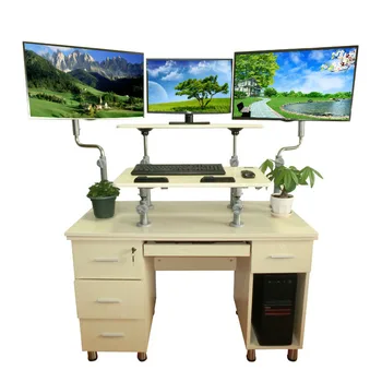 Компютърно бюро, офис-маса в изправено положение, окачен маса с два екрана, подвижен плот