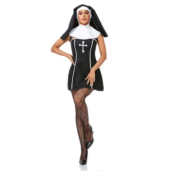 Костюм монахиня за cosplay на Хелоуин, прическа и рокля, комплект от 2 теми