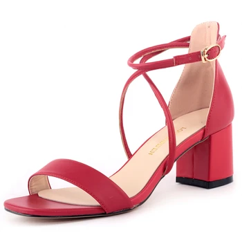 Летни дамски сандали в голям размер, с каишка и червен катарама, Лаконичен сандали с отворени пръсти, модни обувки, на дебел висок ток, Чубрица вечерни сватбени римски обувки F0178