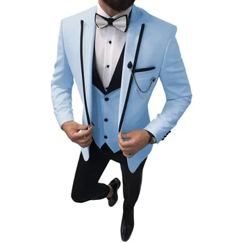 Мъжки костюми Slim Fit Ежедневните Бизнес За Младоженеца, Сиво-Зелени Смокинги с Ревери Слонова кост за Официална сватба (Сако + Панталон + елек)