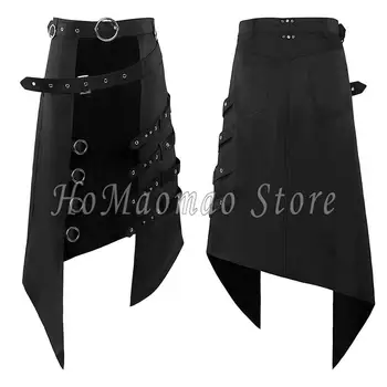 Мъжки средновековна пола Събиране на пепел в стил рок, пънк, готик асиметрична къса пола с нитове, пола, в Ретро стил