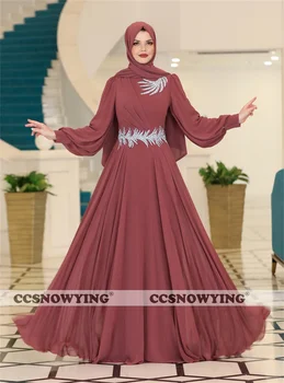 Мюсюлманската вечерна рокля с дълъг ръкав, Шифоновые апликации, расшитый мъниста Хиджаб, Ислямското официална вечерна рокля, Арабски Дубай, на Женски кафтан Марокански