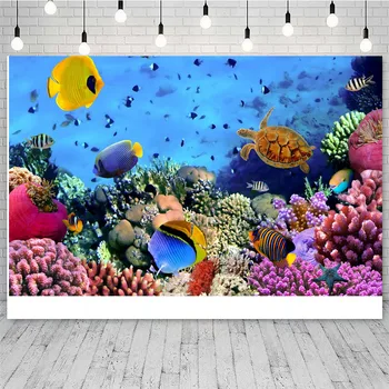 На фона на декор на аквариум със сини рибки Морски вълни Слънчева светлина Пейзаж на морското дъно Фотосесия на Фона на детската портретна фотография фотографско студио