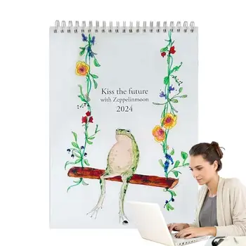 Настолен календар в 2024 година, в които корици, cartoony стенен календар с ръчно рисувани за спалнята, работния плот в кабинета