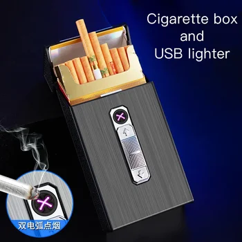 Необичайна запалка с двойна дъга, зареждане от USB, аксесоари за пушачи, водоустойчива Акумулаторна батерия Портсигар 2 в 1, държач за цигари