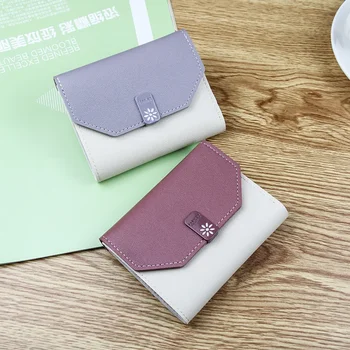Нова корейска версия на малко кесията, кратък трислоен цветен студентски женски чантата с няколко карти, модерна чанта за карти с катарама