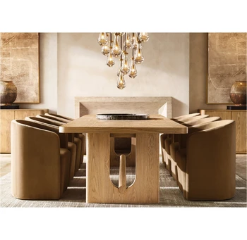 Нова модерна мебели за дома От масив дъб, ресторант на 6, 8, 10 места, Правоъгълна дървена маса за хранене