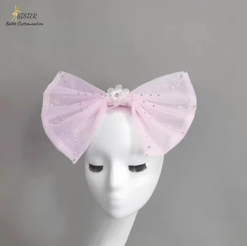 Нови розови младежки шапки за балетни танци с цветен модел, изработени по поръчка аксесоари за рокли-опаковки за деца и възрастни, лък