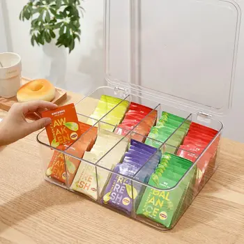 Прозрачна Кутия За Съхранение на Чай от Пакетчета Многофункционален Пластмасов Капак Акрилни Органайзер Контейнер За Съхранение на Кафе
