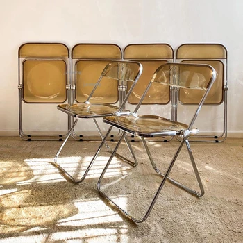 Прозрачни Трапезни столове Скандинавски шезлонг С възможност за сгъване на облегалката с Проста Модерен Акрилен стол за Хранене Кухненски мебели Стол за грим