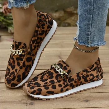 Пролетни Леопардовые Лоферы; Обувки 2024; Дамски Ежедневни Обувки На равна подметка; Нови Дизайнерски Маркови Маратонки Дамски Пешеходни Zapatillas Femme