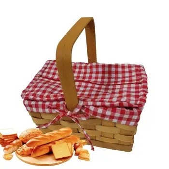 Ракита кошница за пикник Преносима Кошница за пикник с тъканната подплата, кошница за съхранение на Коледа, здрав аксесоар за ръчно изработени кошници