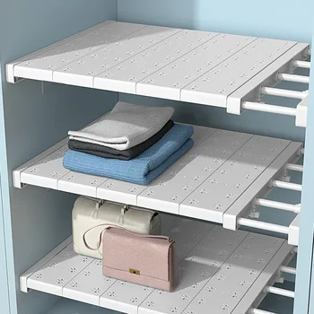Регулируеми рафтове за съхранение в гардероба Стенни прегради Многопластова стойка за гардероб, Шкаф за баня Разтегателен органайзер