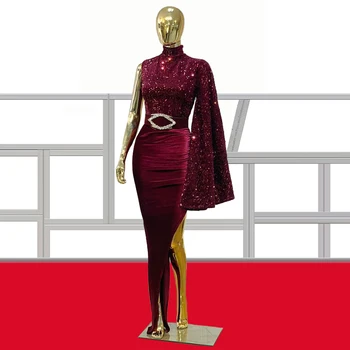 Секси Modern Burgundy Стегнат Prom Dress Mermaid vestidos elegantes para mujer vestidos formales рокля 2021 елегантен