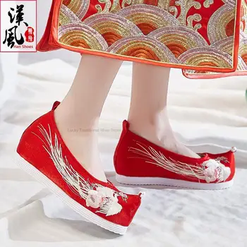 Традиционни обувки Hanfu в китайски стил, Обувки Ancient Old Style Beijing Hanfu, Бродирани сватбени обувки Hanfu в ретро стил