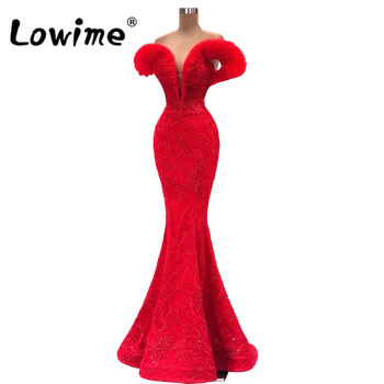 Червена вечерна рокля Русалка, дантелени Дълги вечерни рокли с отворени рамене За жените, вечерни рокли за бала в арабски стил с кристали 2022 По поръчка